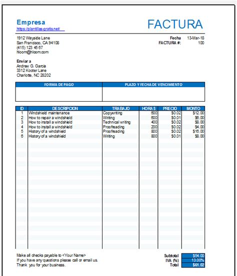 Plantillas De Factura De Venta Ejemplos En Word Y Excel Kulturaupice