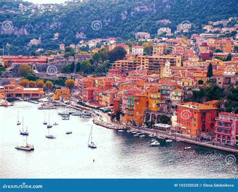 Panoramic View Of French Riviera Near Town Of Villefranche Sur Mer