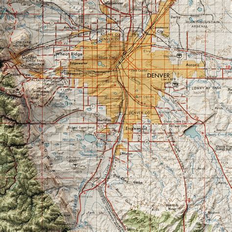 Denver Map Vintage Style Terrain Map Shaded Topographic Etsy