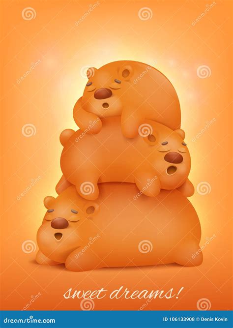 Cute Three Sleeping Bears Cartoon Kawaii Animals Stock Illustration