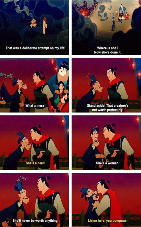 See more ideas about mulan, mulan walt's films shaped me into the person i am today. Shang defending Mulan. | Disney insults, Disney movies ...