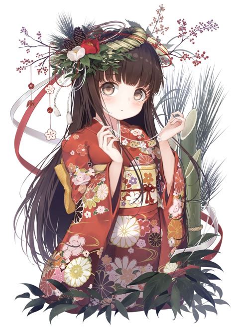 Wallpaper Kimono Anime Girl Brown Hair Loli Cute