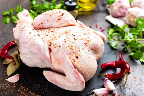Raw Chicken Fresh Whole Chicken With Ingredients For Cooking Stock Image Colourbox