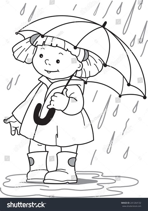 Girl Under Umbrella Little Girl Raincoat Stock Vector 241264132