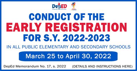Conduct Of The Early Registration For The School Year 2022 2023