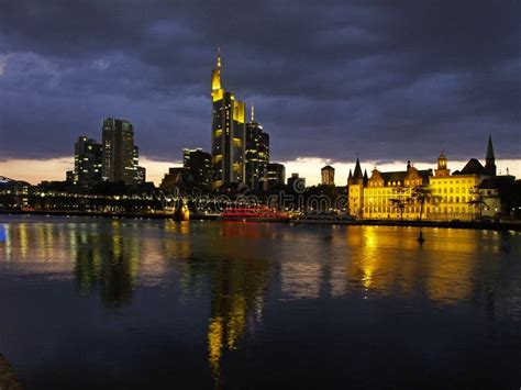 Skyline Of Frankfurt Am Main At Night Editorial Photo Image Of