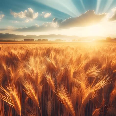 Premium Photo Golden Wheat Field Under A Dynamic Sky At Sunset