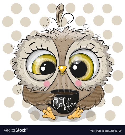 Cartoon Owl With Black Cup Coffee Royalty Free Vector Image