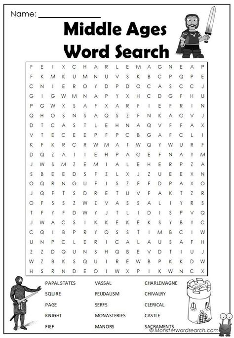 Middle Ages Word Search Monster Word Search