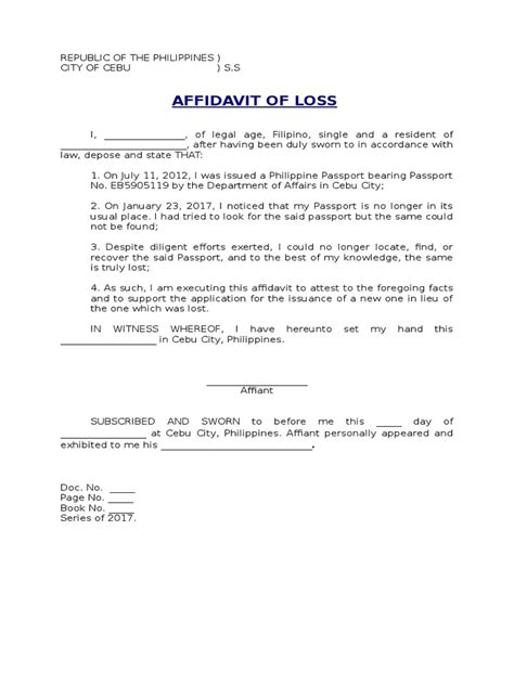 Affidavit Of Loss Passport Pdf