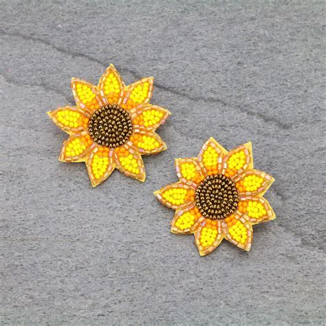 Sunflower Seed Bead Stud Earrings Bluetortoisewholesale