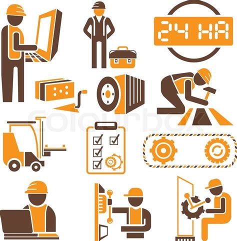 Engineering And Technical Service Icons In Orange Theme Stock Vector