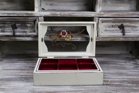 Jewelry Box White Distressed Wood Jewelry Holder Red Etsy Shabby