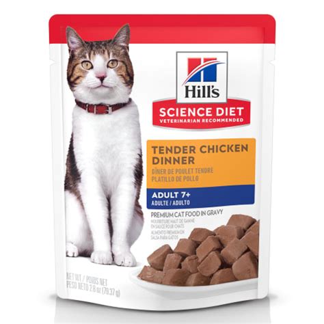 Choose a senior wet cat food that features pure, whole food ingredients with appropriate vitamin and mineral supplementation. Hill's Science Diet Senior 7+ Chicken Wet Cat Food, 2.8 oz ...