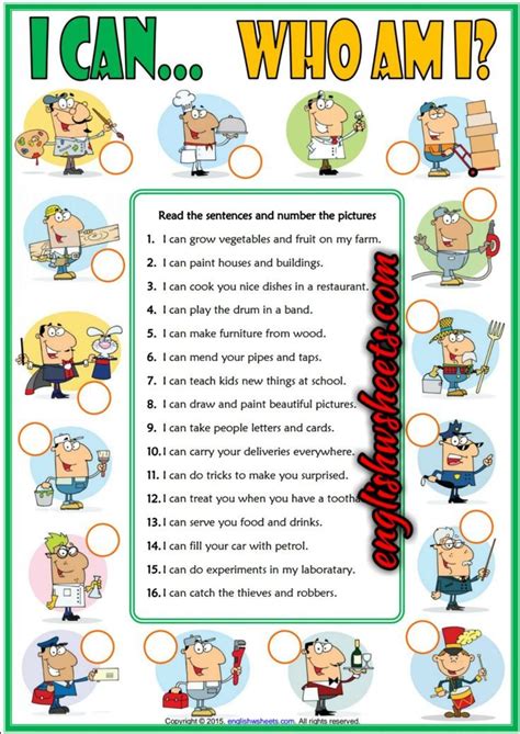 Ability Can Esl Printable Jobs Matching Exercise Worksheet For Kids