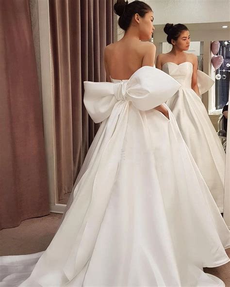 Simple Ball Gown Wedding Dresses With Back Big Bow Robe Mariee Tanya