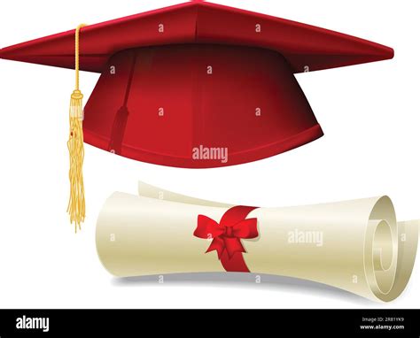 Red Graduation Cap Mortarboard And Diploma Scroll Made With Gradient