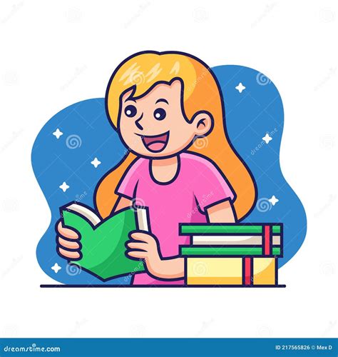 Girl Reading A Books Cartoon Knowledge Vector Icon Illustration