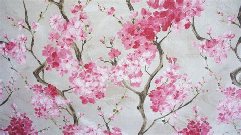 Cherry Blossom Fabric Pink Grey Floral By Coralhomeaccessories