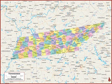 54 X 41 Large Tennessee State Wall Map Poster With Counties