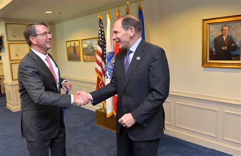 Defense Secretary Ash Carter Left Shakes Hands With Veterans Affairs