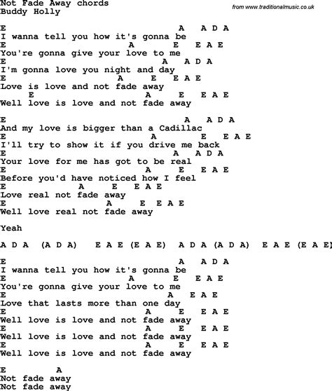 Song Lyrics With Guitar Chords For Not Fade Away Buddy Holly