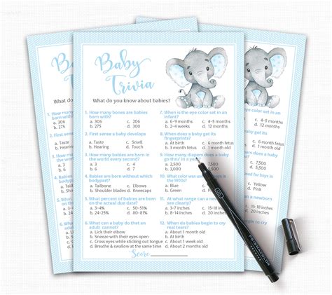 Buy Blue Elephant Baby Shower Game Baby Trivia Games Pack Of