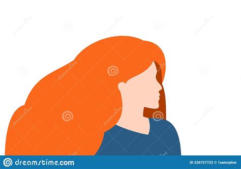 Woman Face In Profile Red Hair Simple Flat Design Young Girl Stock