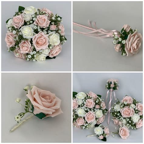 Artificial Wedding Flowers Package Blush Pink Roses Gypsophila