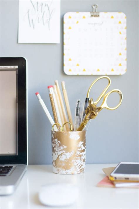 Diy Gold Marbled Pencil Cup Lovely Indeed