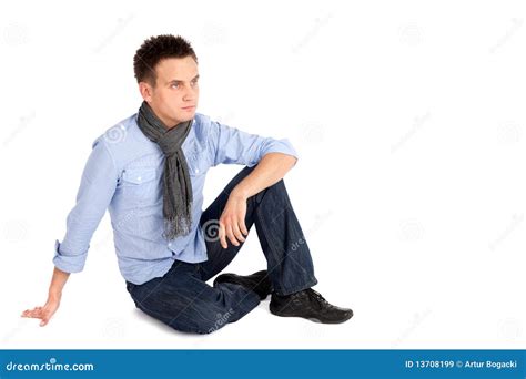 Casual Man Sitting On The Ground Royalty Free Stock Images Image