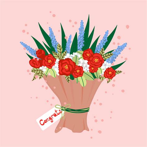 Beautiful Flower Bouquet Congrats Banner Or Greeting Card Template