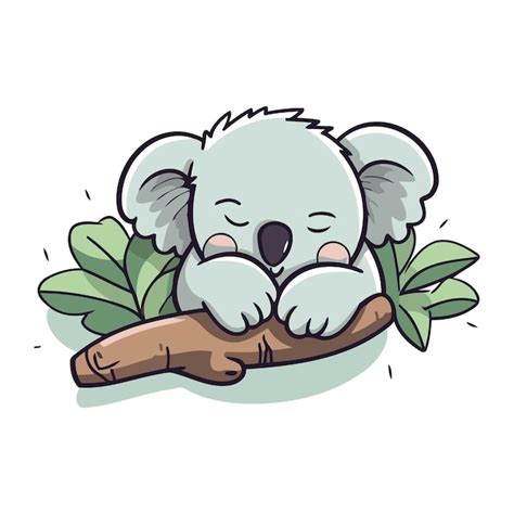 Premium Vector Cute Koala Sleeping On A Tree Branch Vector Illustration