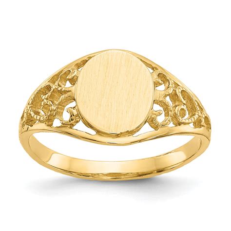 Ring Women Signet 14k Yellow Gold 10 Mm Engravable Round Signet Ring