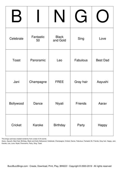 50th Birthday Bingo Cards To Download Print And Customize