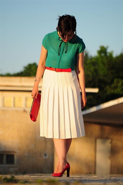 Miss Green Retro White Pleats Stylish Work Outfits Long Skirt