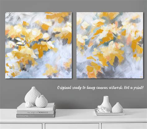 20x40 Yellow Canvas Wall Art Yellow Gray Abstract Art Etsy Grey