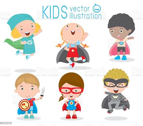 Kids With Superhero Costumes Set Stock Illustration Download Image