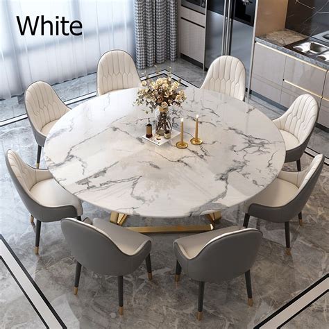 1350mm White Modern Round Faux Marble Dining Table With Stainless Steel