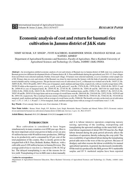 Punjab's climate and soil work to the advantage of the production of. (PDF) Economic analysis of cost and return for basmati ...