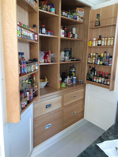 No tools, mounting or installation required. Oak pantry interior inside tall kitchen unit. Oak spice ...