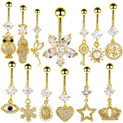 Buy 1pc Steel Gold Belly Button Rings Crystal Piercing Nombril Navel Piercings
