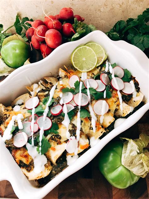 In a casserole dish, place a cup of enchilada sauce on the bottom. Roasted Poblano Salsa Verde Chicken Enchiladas - Three ...