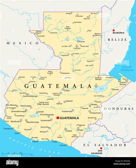 Mapa Político De Guatemala Con La Capital Ciudad De Guatemala Las