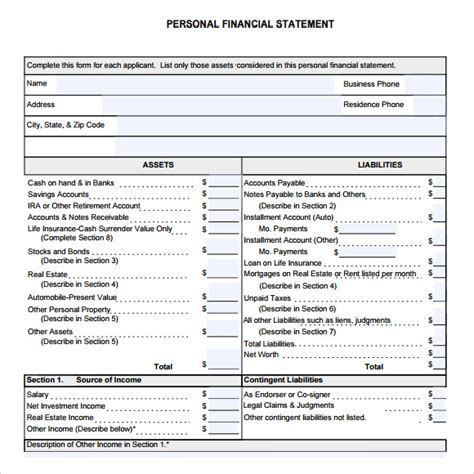 sample financial summary template   documents