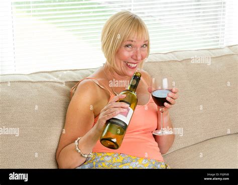 Drunk Woman Drinking Wine Stock Photo Alamy