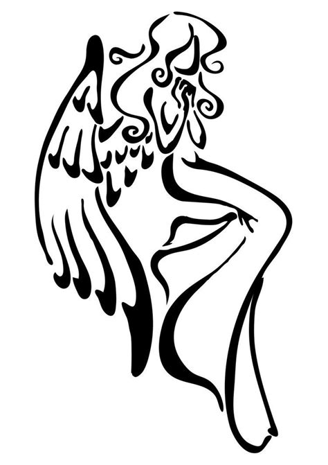Sitting Tribal Angel By Izabeth Simple Angel Tattoos Angel Drawing
