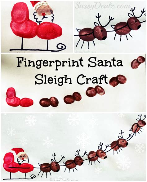 Santas Sleigh W Flying Reindeer Fingerprint Craft For Kids