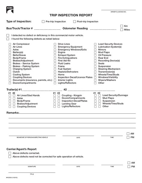 Pre Trip Inspection Form Printable Pdf Download Hot Sexy Girl
