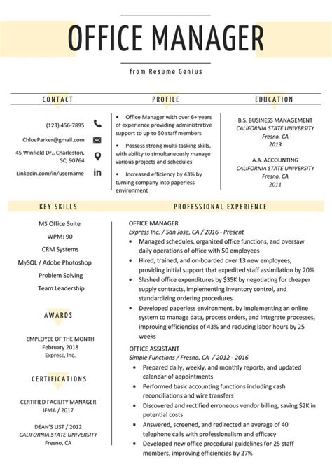 This finance manager resume example is for a financial managerment professional with over 20 years of experience in business, finance and accounting Office Manager Resume Sample & Tips | Resume Genius ...
